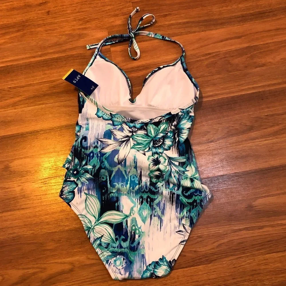 Apt.9 one piece swim suit - white, blue, green floral print size S